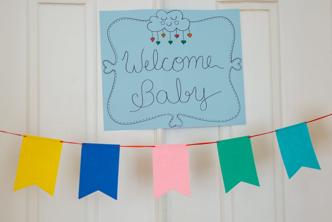 A banner at a baby shower