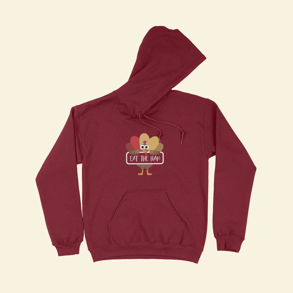 A maroon hoodie with text